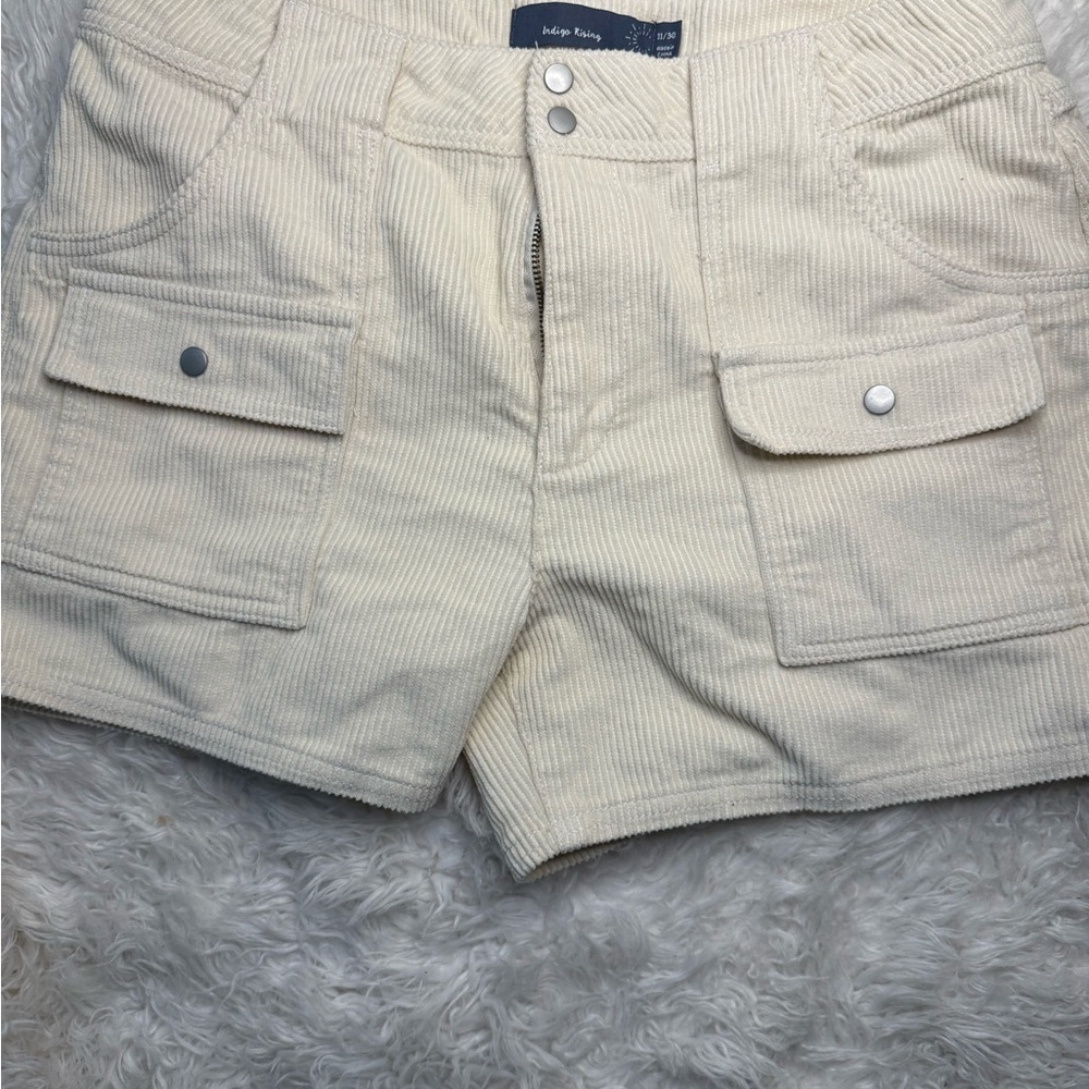 Women's Beige Corduroy Cargo Shorts